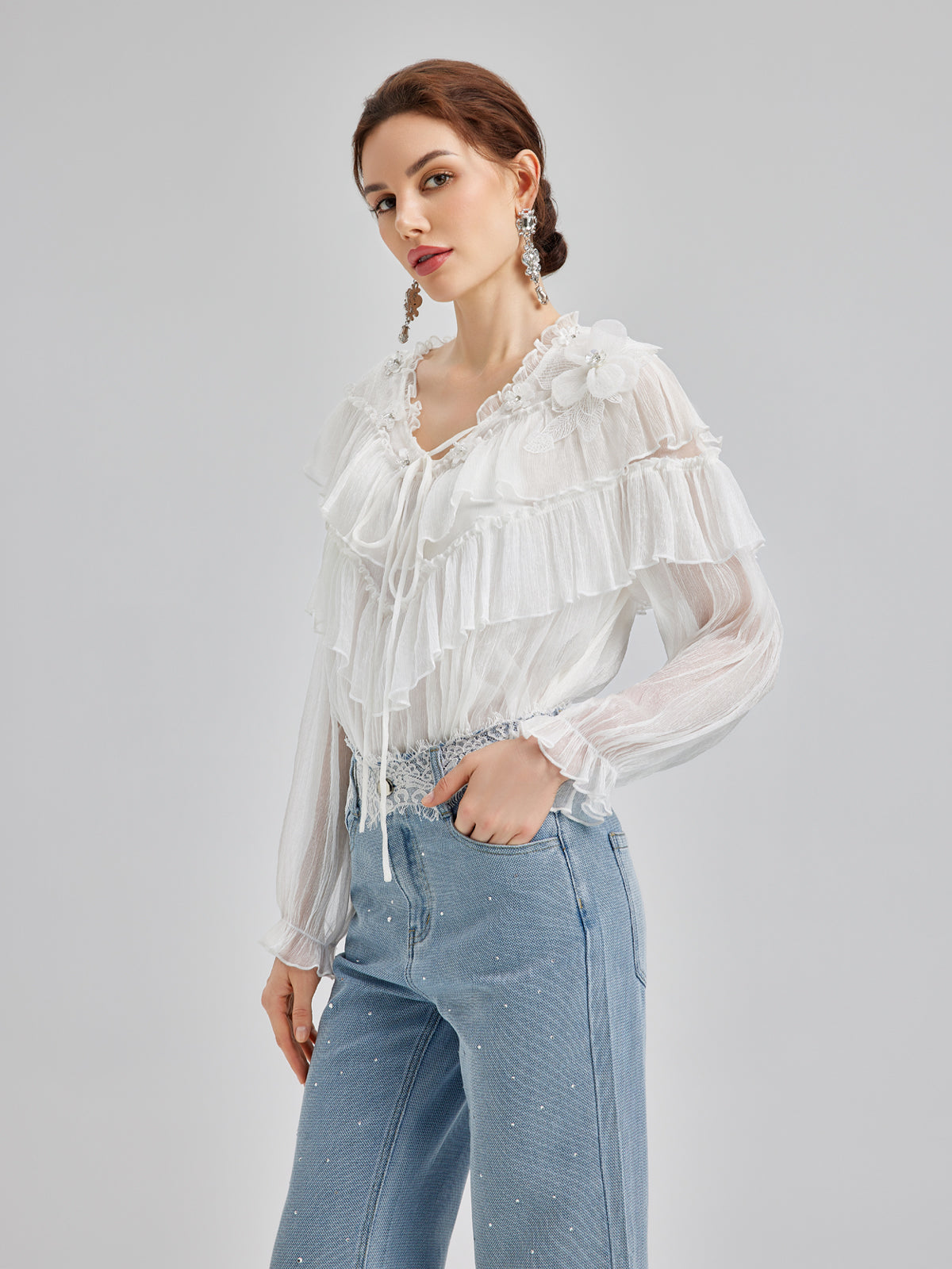 Fırfırlı İpek Tasarım Bluz