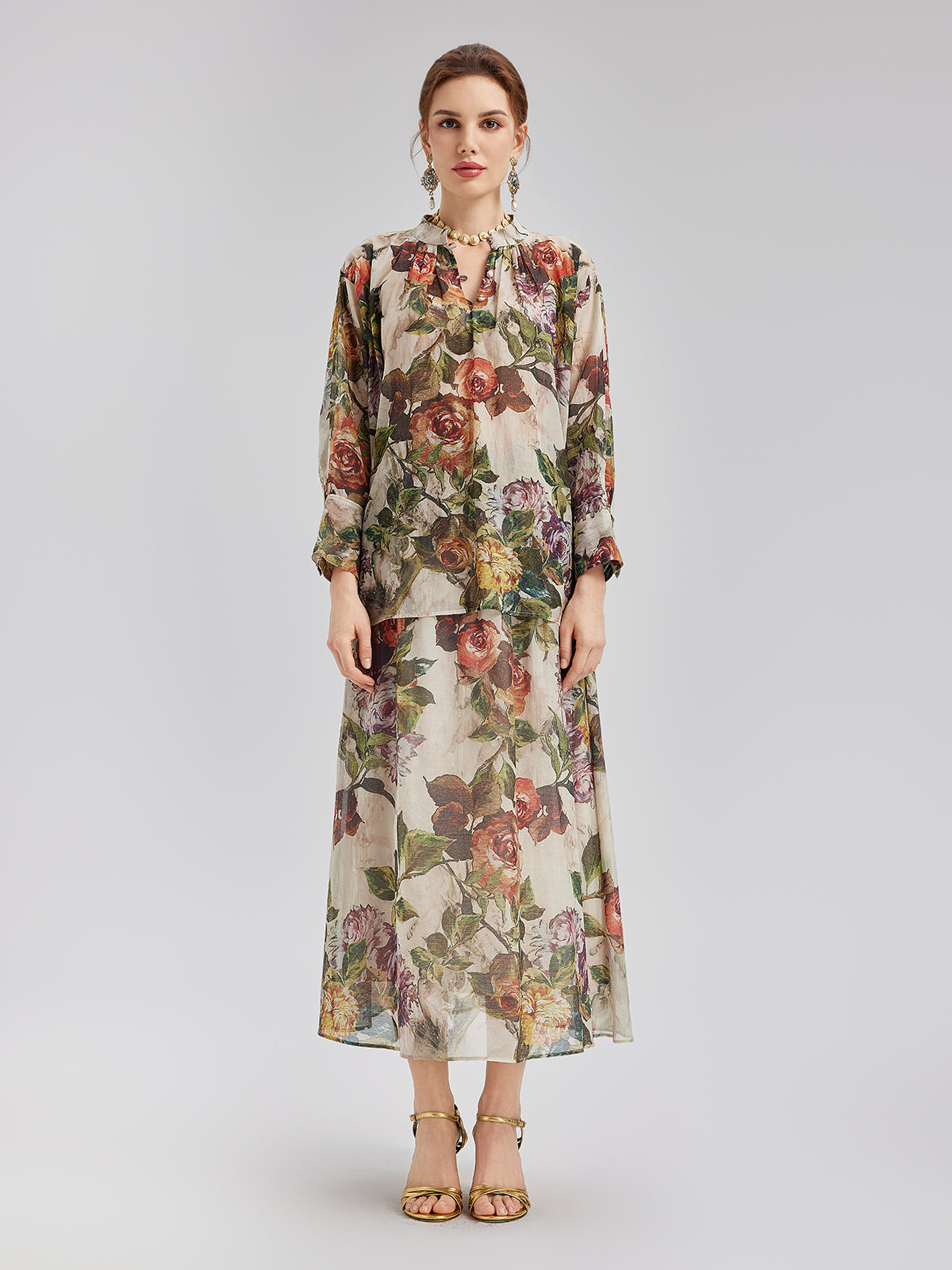 Klasik Romantik Desenli İpek Etek