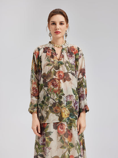 Klasik Romantik Desenli İpek Gömlek