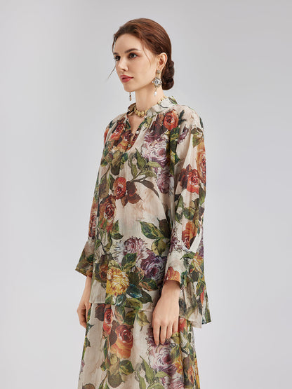 Klasik Romantik Desenli İpek Gömlek