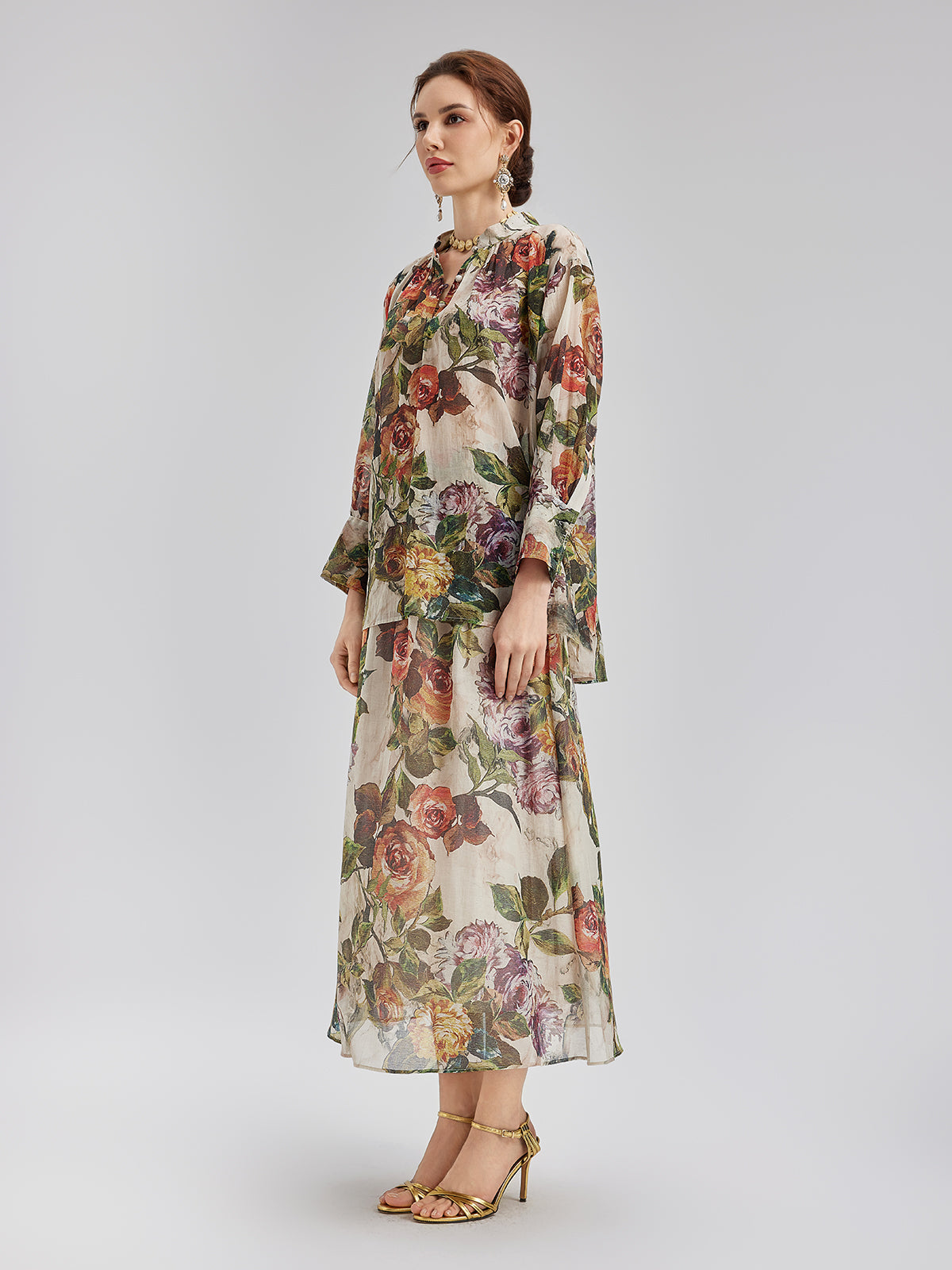 Klasik Romantik Desenli İpek Etek