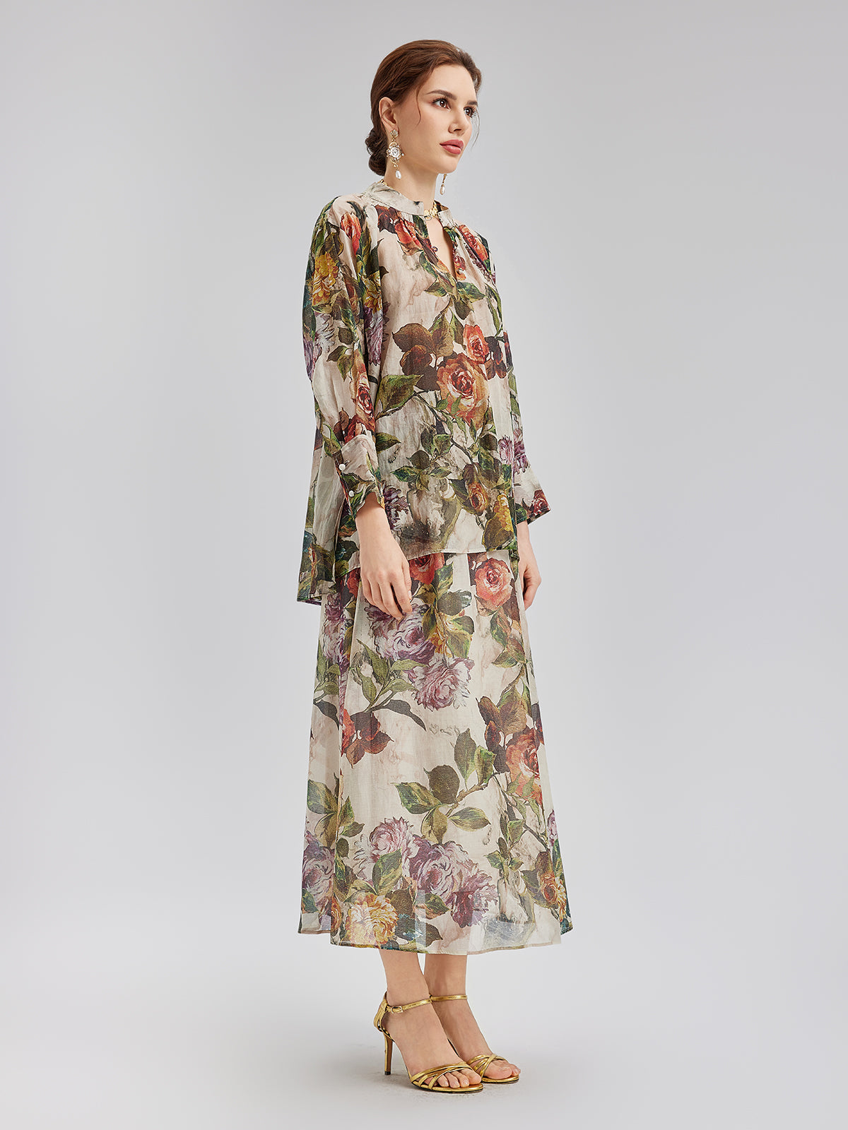 Klasik Romantik Desenli İpek Etek