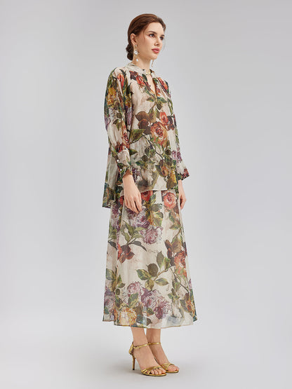 Klasik Romantik Desenli İpek Etek