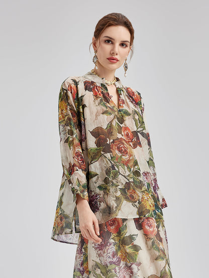 Klasik Romantik Desenli İpek Gömlek