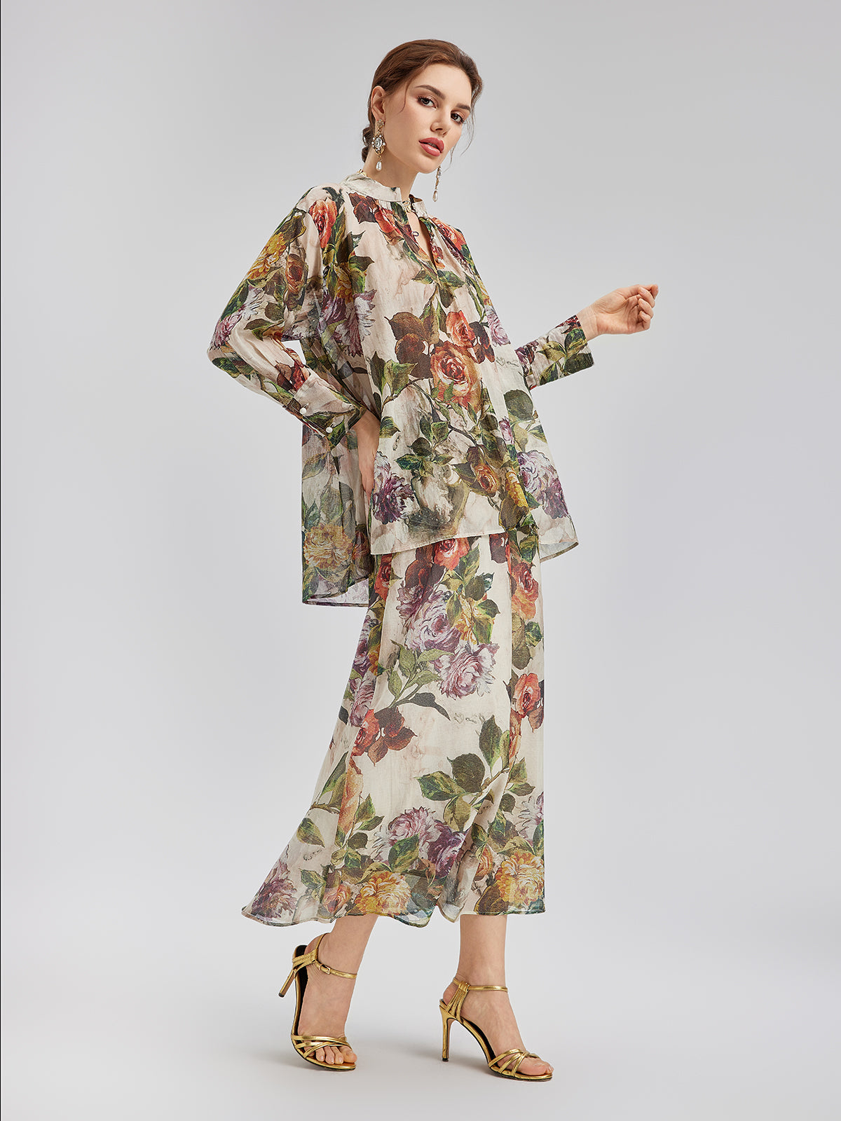 Klasik Romantik Desenli İpek Gömlek