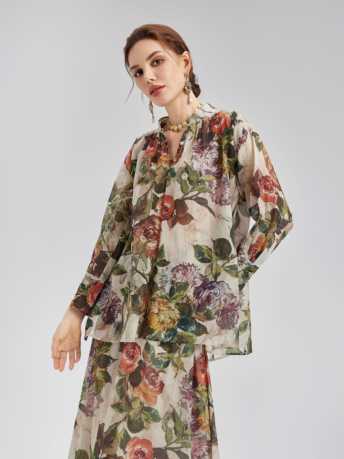 Klasik Romantik Desenli İpek Gömlek