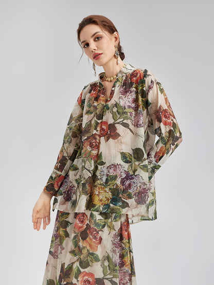 Klasik Romantik Desenli İpek Gömlek