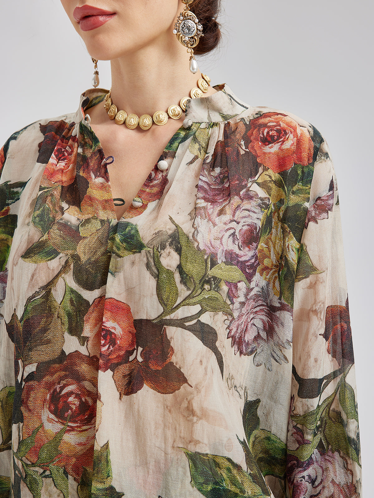 Klasik Romantik Desenli İpek Gömlek
