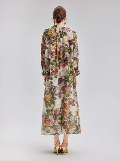 Klasik Romantik Desenli İpek Gömlek