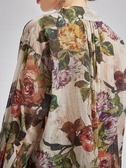 Klasik Romantik Desenli İpek Gömlek