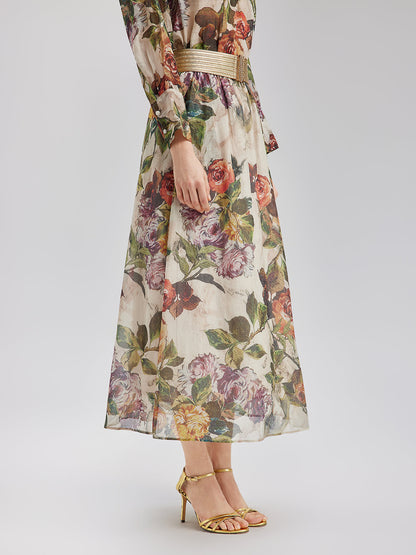 Klasik Romantik Desenli İpek Etek