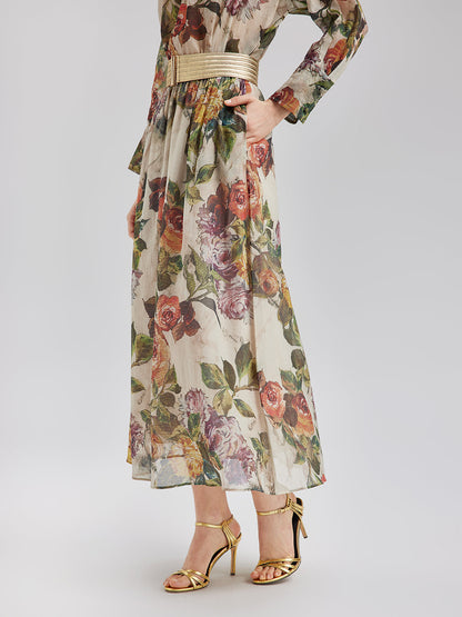 Klasik Romantik Desenli İpek Etek