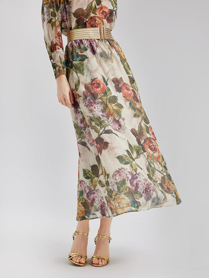 Klasik Romantik Desenli İpek Etek