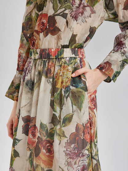 Klasik Romantik Desenli İpek Etek