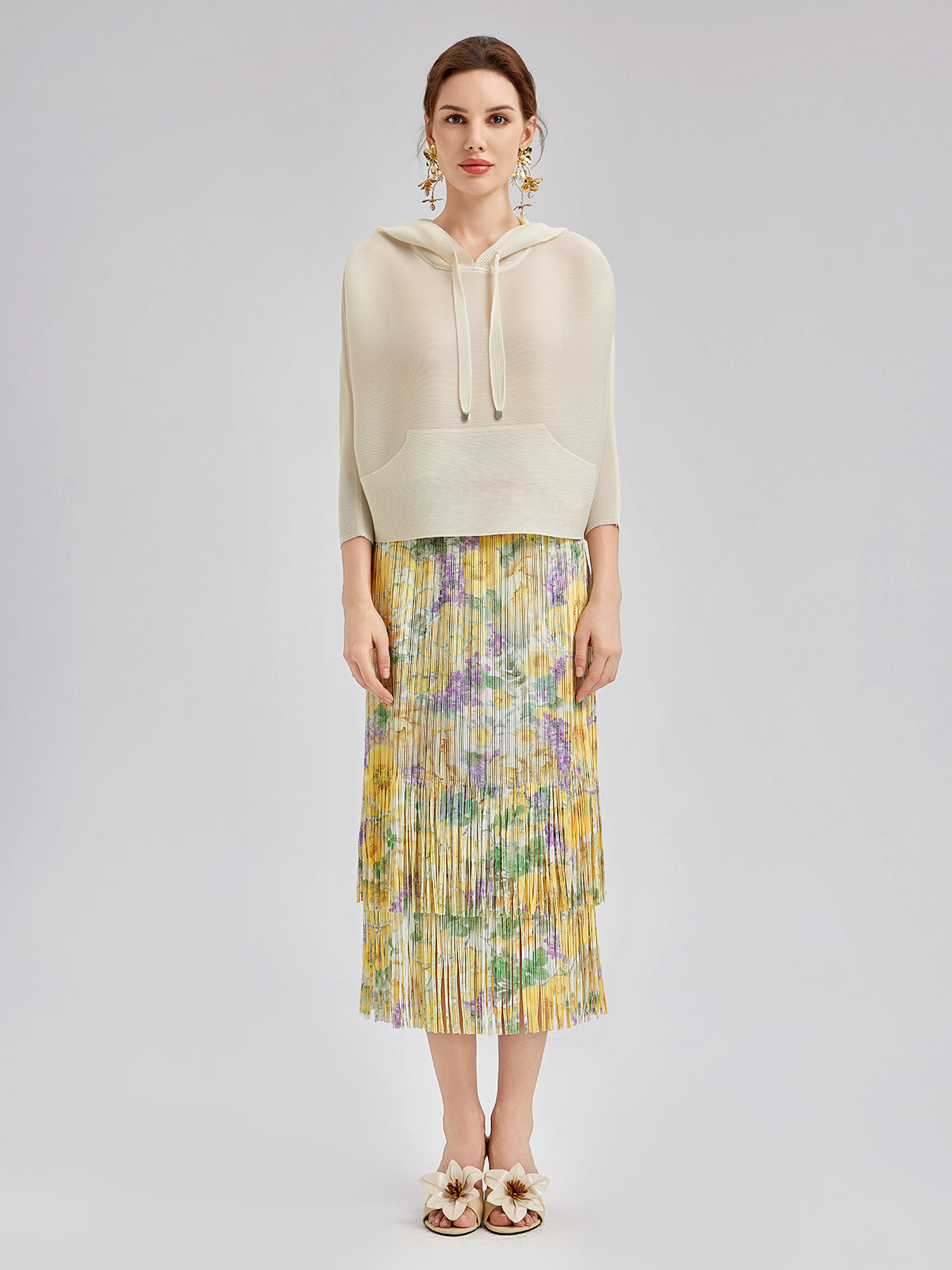 Pileli Kapüşonlu Günlük Üst