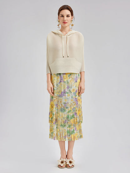 Şık Çiçekli Pileli Püsküllü Etek