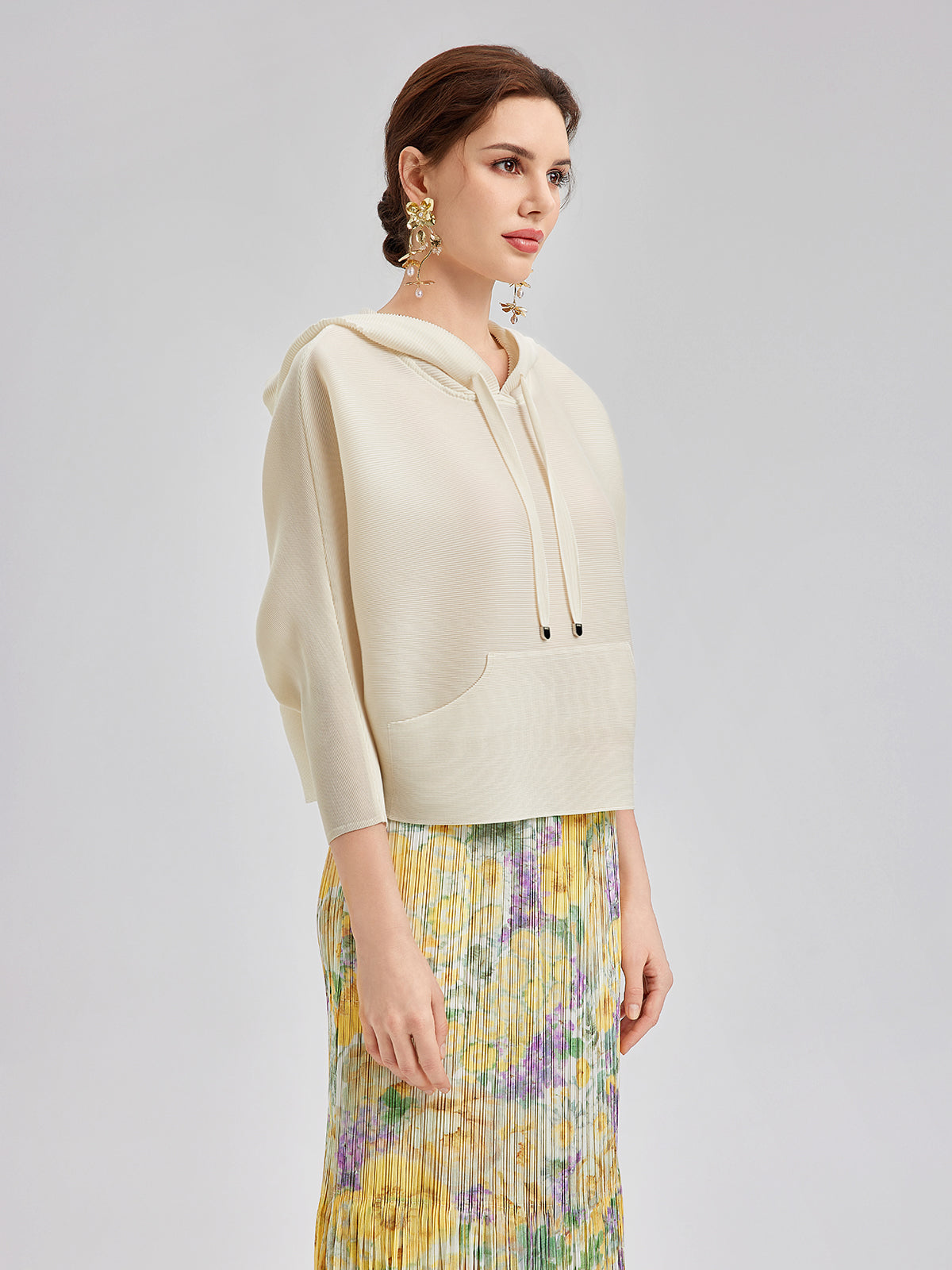 Pileli Kapüşonlu Günlük Üst