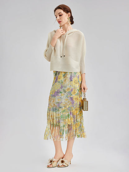 Şık Çiçekli Pileli Püsküllü Etek