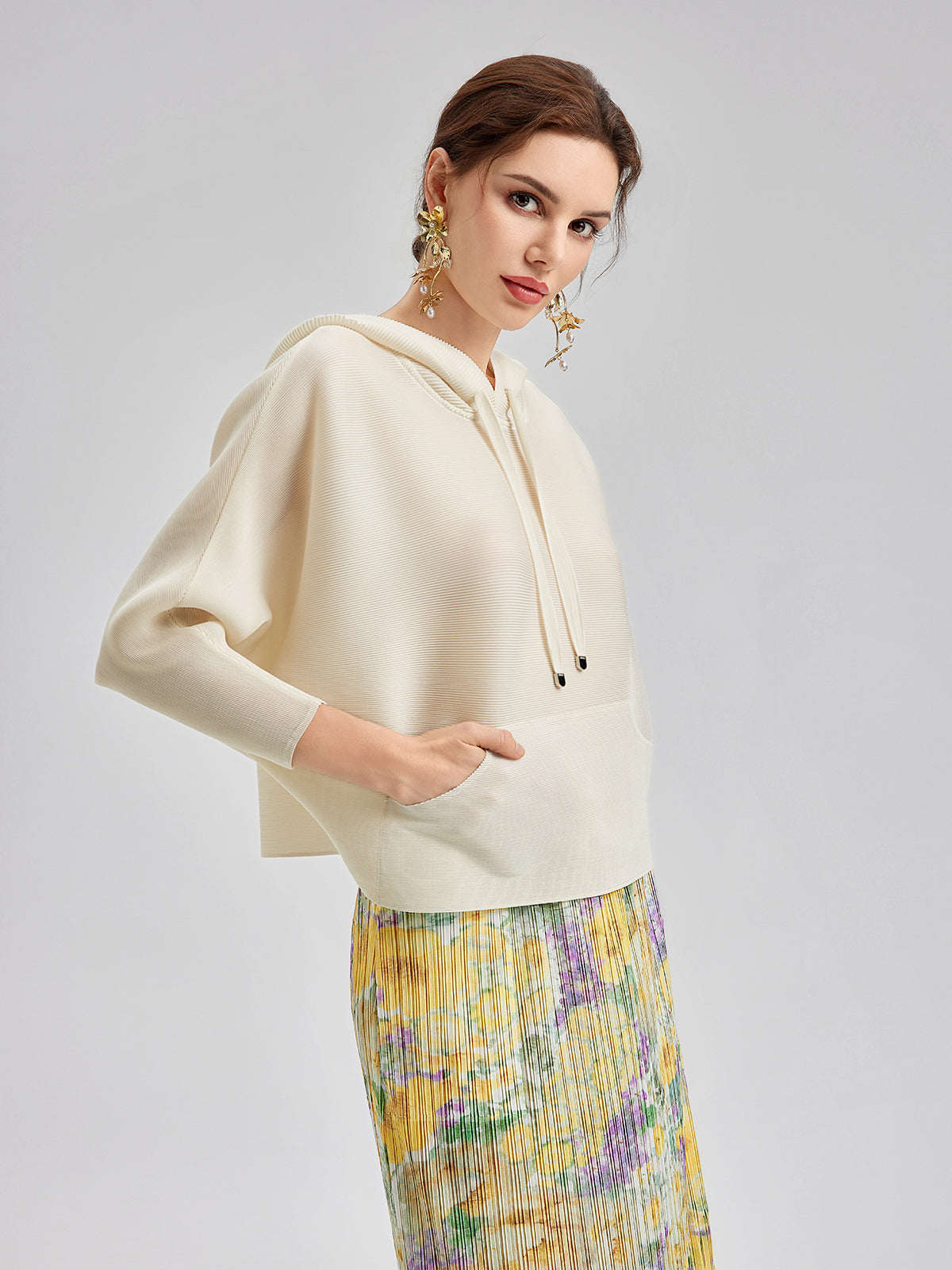 Pileli Kapüşonlu Günlük Üst