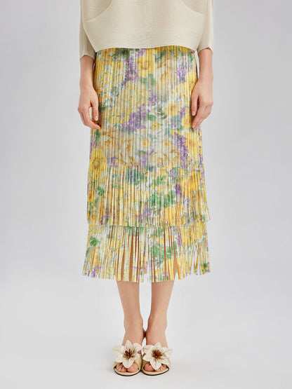 Şık Çiçekli Pileli Püsküllü Etek