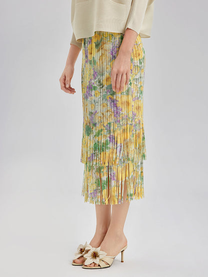 Şık Çiçekli Pileli Püsküllü Etek