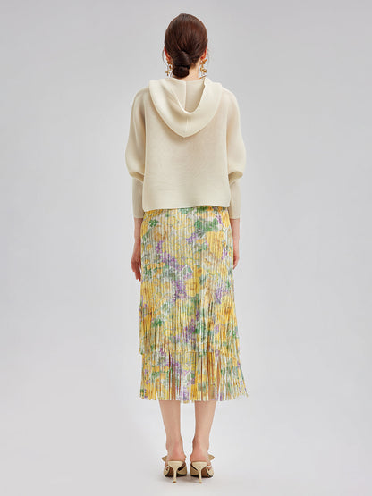 Şık Çiçekli Pileli Püsküllü Etek