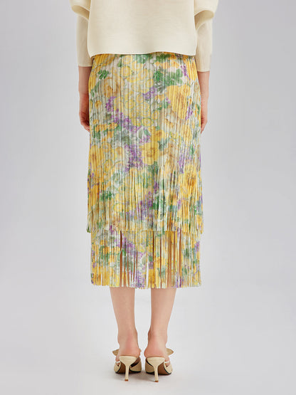 Şık Çiçekli Pileli Püsküllü Etek