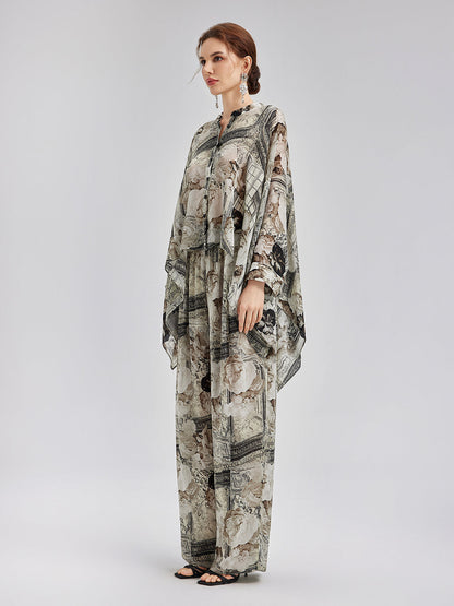 Barok Desenli İpeksi Tatil Pantolonu