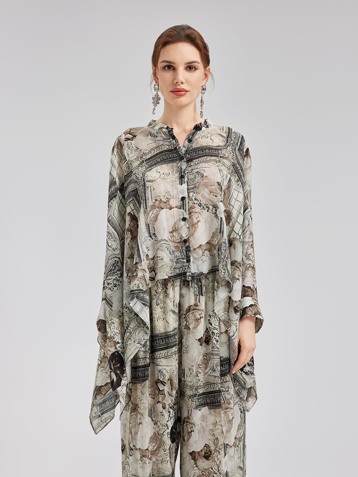 Barok Desenli İpeksi Tatil Gömleği