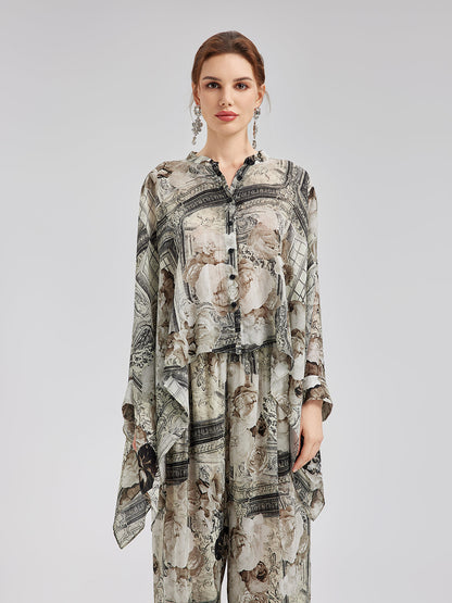 Barok Desenli İpeksi Tatil Gömleği