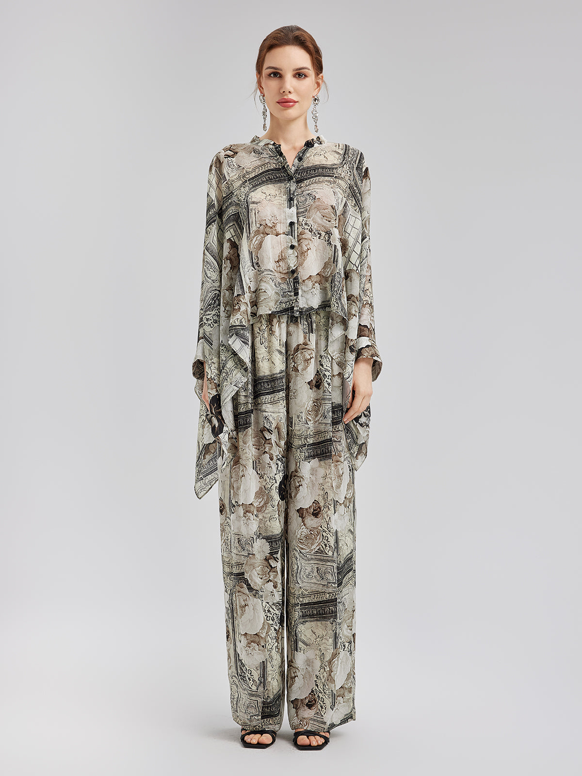 Barok Desenli İpeksi Tatil Gömleği