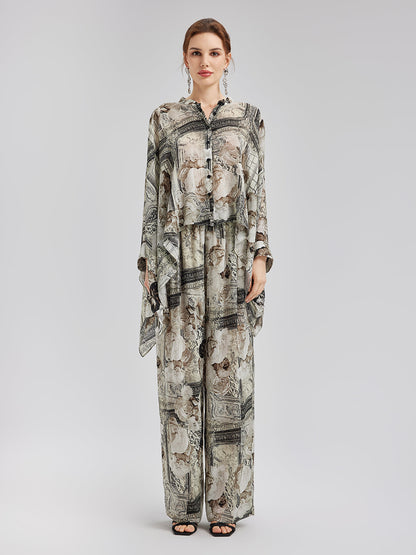 Barok Desenli İpeksi Tatil Gömleği