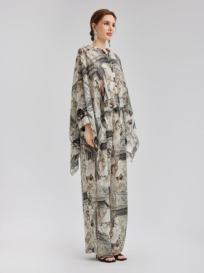 Barok Desenli İpeksi Tatil Pantolonu