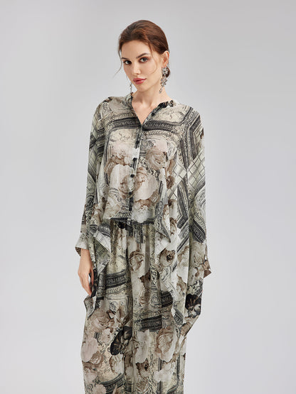 Barok Desenli İpeksi Tatil Gömleği