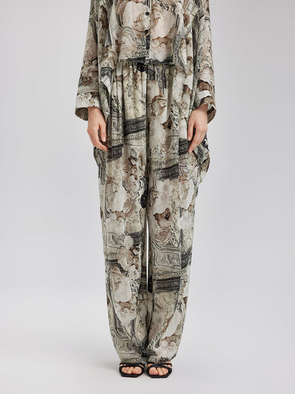 Barok Desenli İpeksi Tatil Pantolonu
