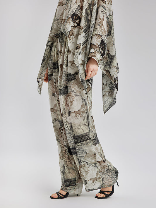 Barok Desenli İpeksi Tatil Pantolonu
