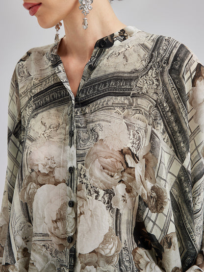 Barok Desenli İpeksi Tatil Gömleği