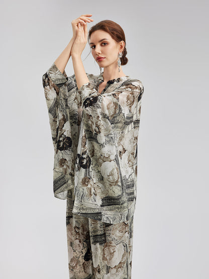 Barok Desenli İpeksi Tatil Gömleği