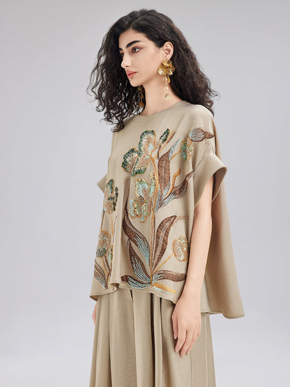 Vintage El İşlemeli Boncuklu Aplike Bluz