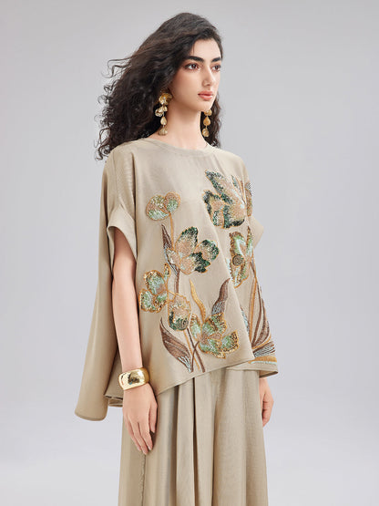 Vintage El İşlemeli Boncuklu Aplike Bluz