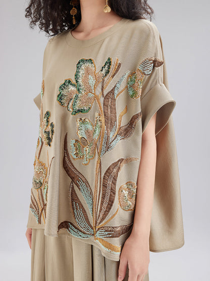 Vintage El İşlemeli Boncuklu Aplike Bluz