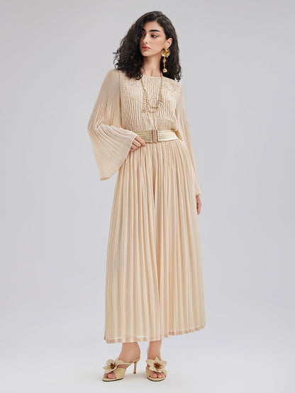 Lüks Nakışlı Pileli Uzun Kollu Bluz