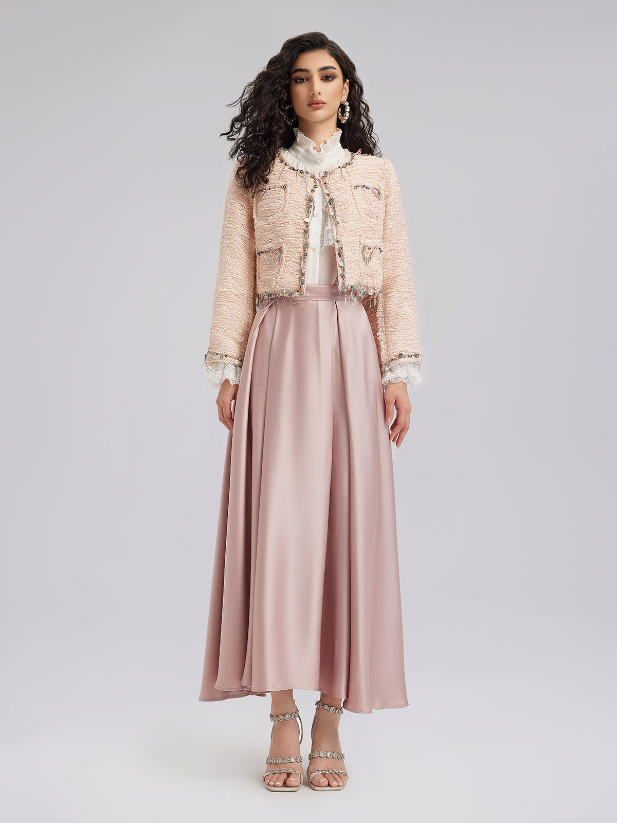 Özel Dikim Pembe Tüvit Kısa Ceket