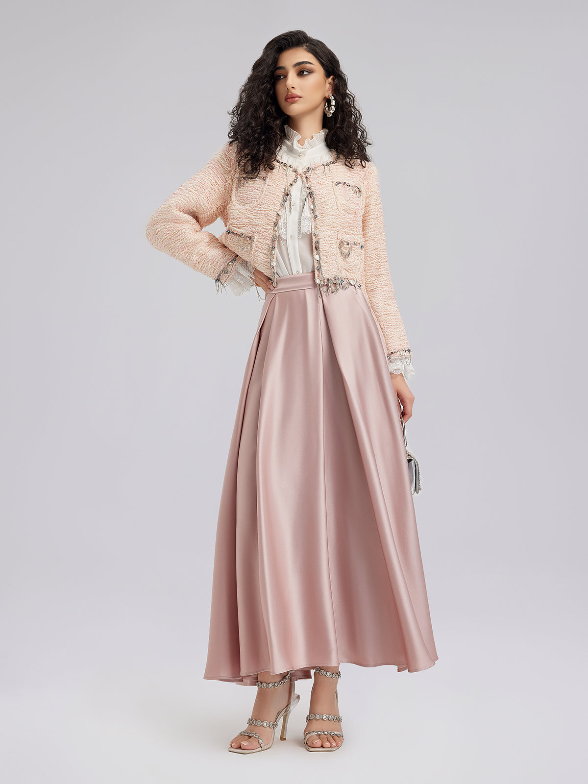 Özel Dikim Pembe Tüvit Kısa Ceket