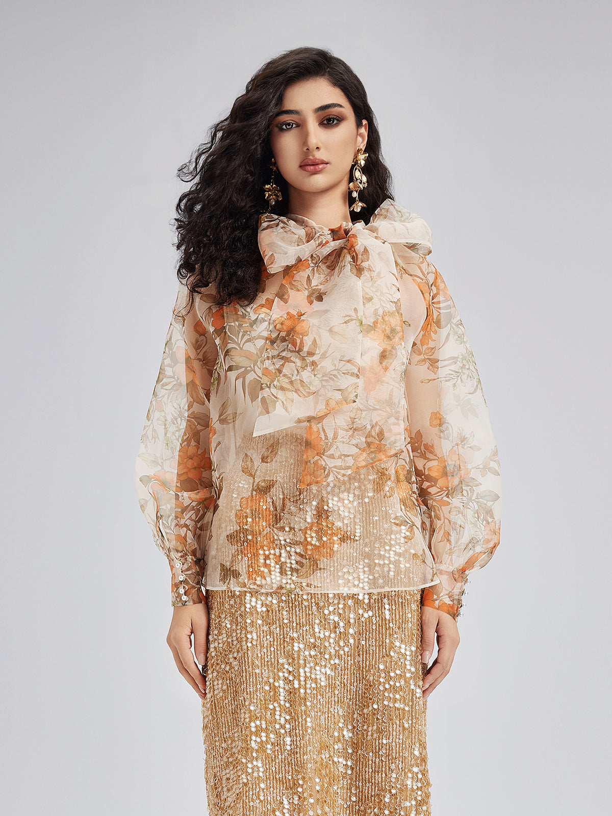 Romantik Fransız Çiçekli Organze Bluz