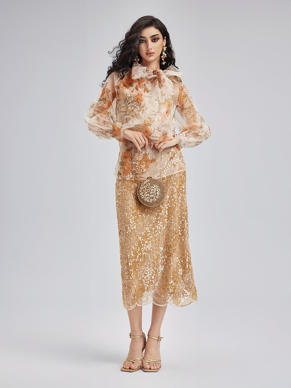 Romantik Fransız Çiçekli Organze Bluz