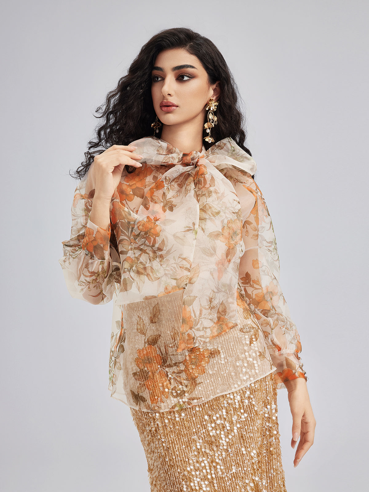 Romantik Fransız Çiçekli Organze Bluz