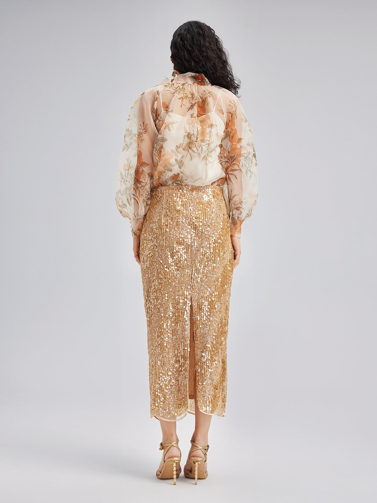 Romantik Fransız Çiçekli Organze Bluz