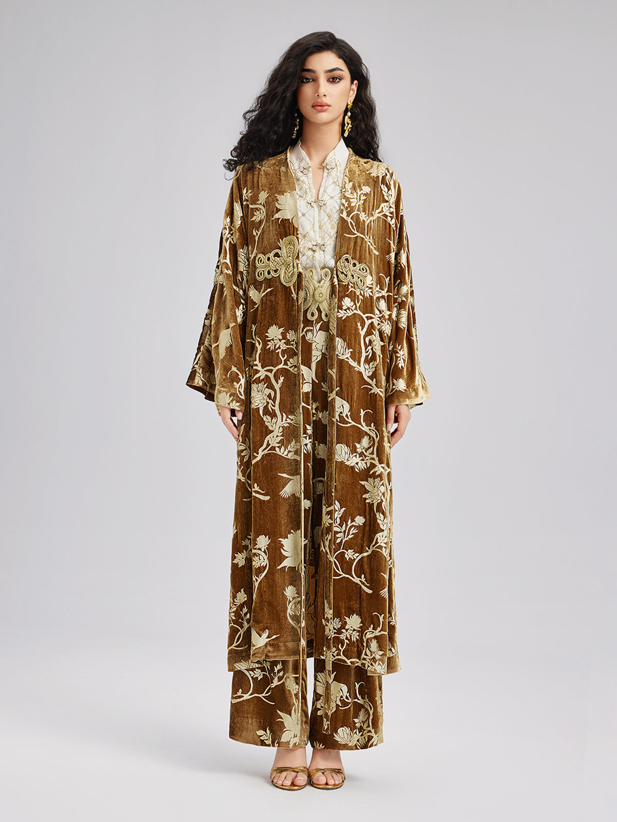 Altın İpek Varaklı Kadife Pantolon (Kemersiz)