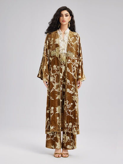 Altın İpek Varaklı Kadife Pantolon (Kemersiz)